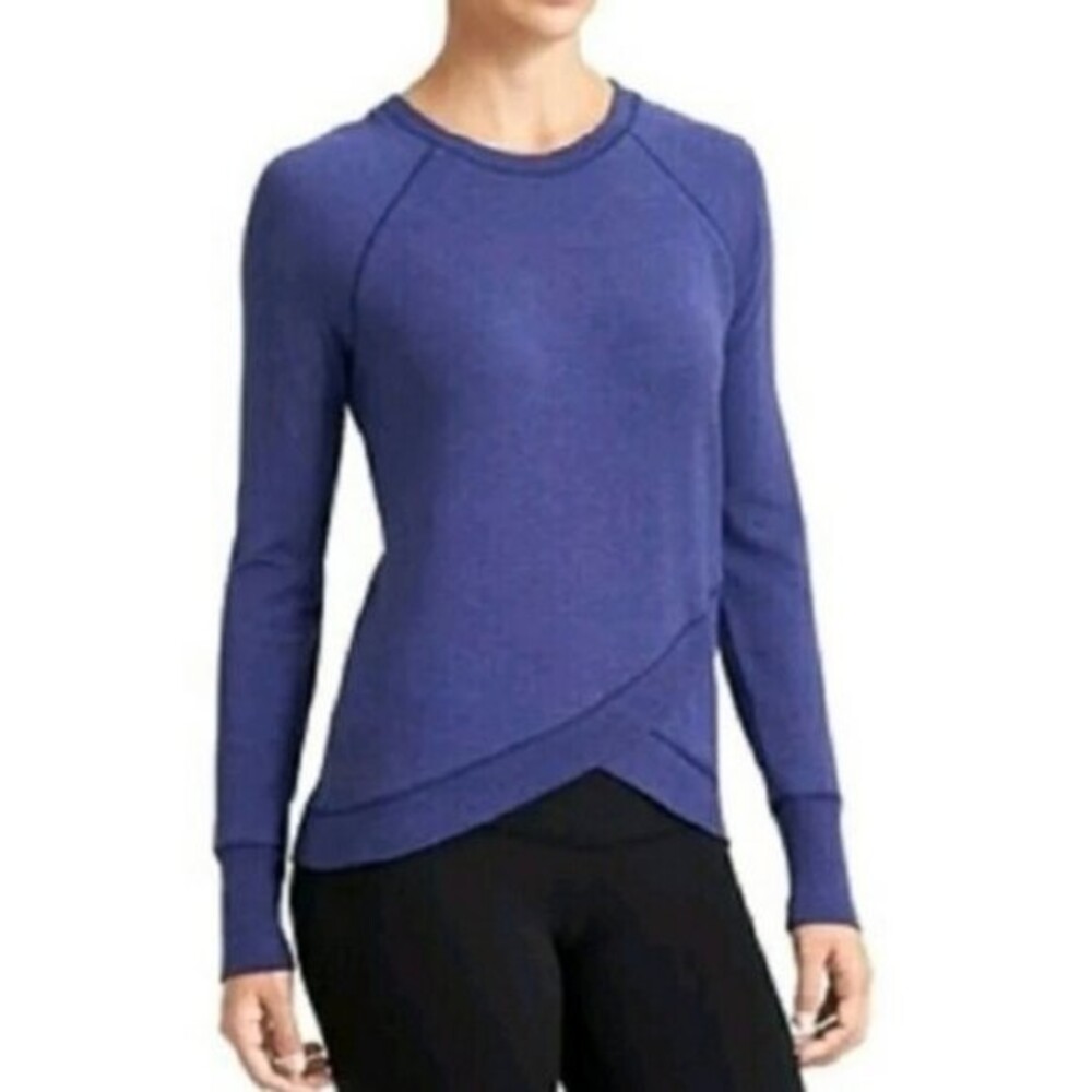 Athleta Women's Criss Cross Sweatshirt Crew Neck Raglan Sleeve Stretch Blue LT